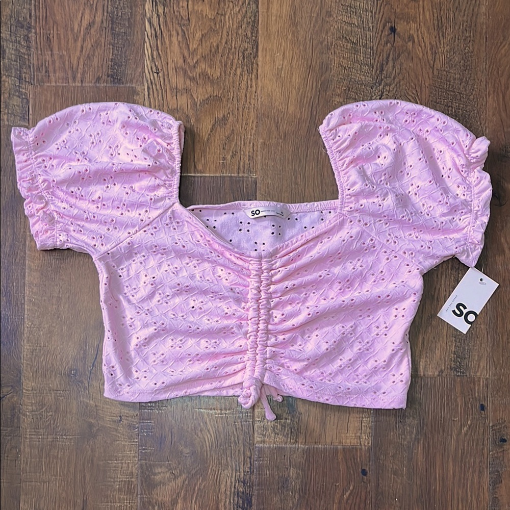 SO Pink Eyelet Puff Sleeve Top